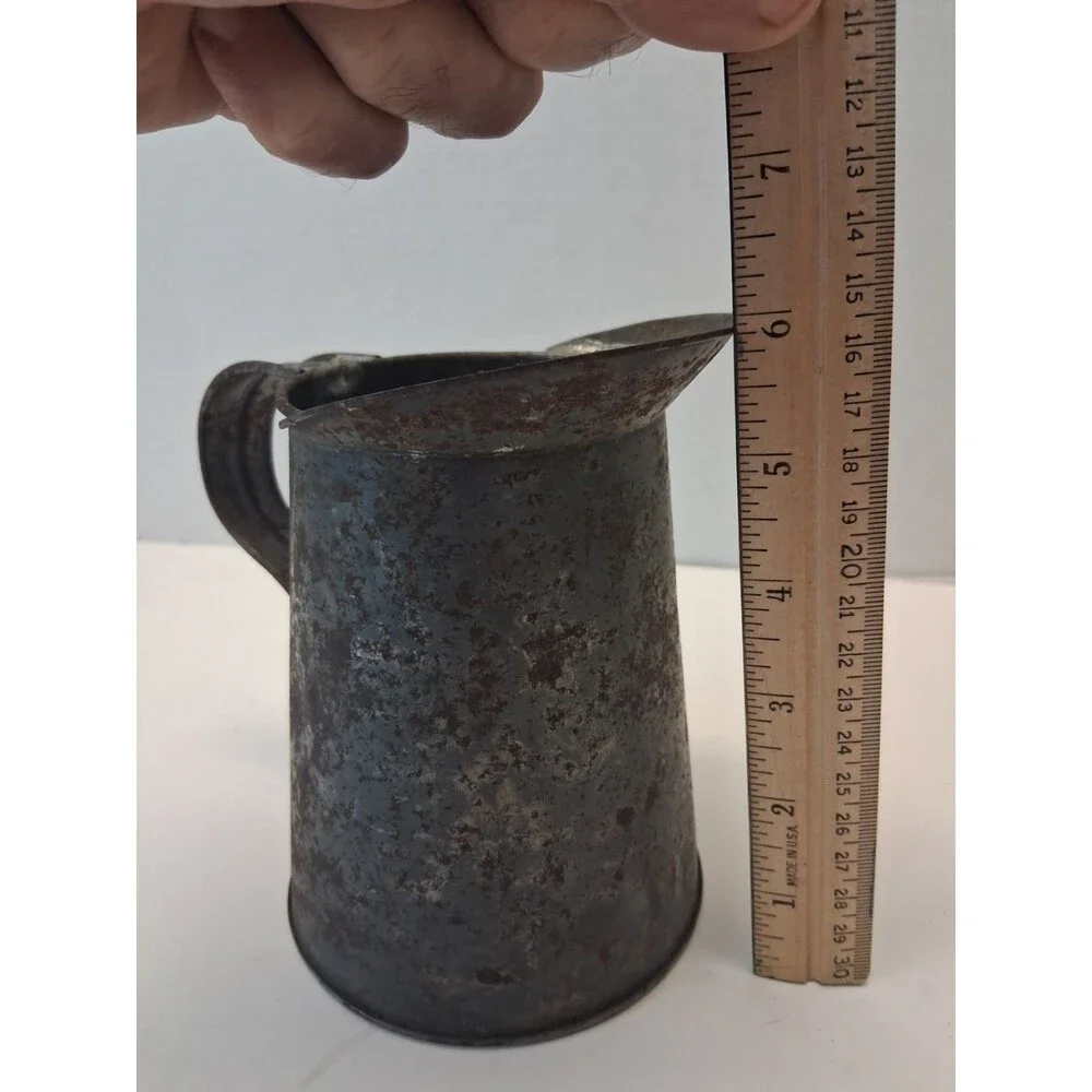 VTG CANCO Galvanized Steel Milk Cream Pitcher 30 oz Farmhouse Primitive Jug 1920